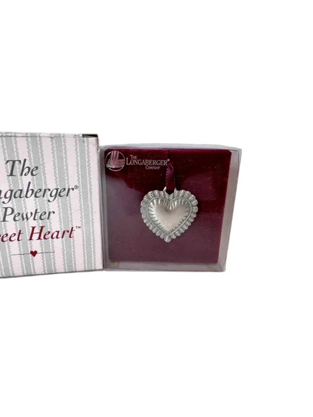 Longaberger Pewter Sweet Heart Basket Tie-On in Original Box 1993 USA Made